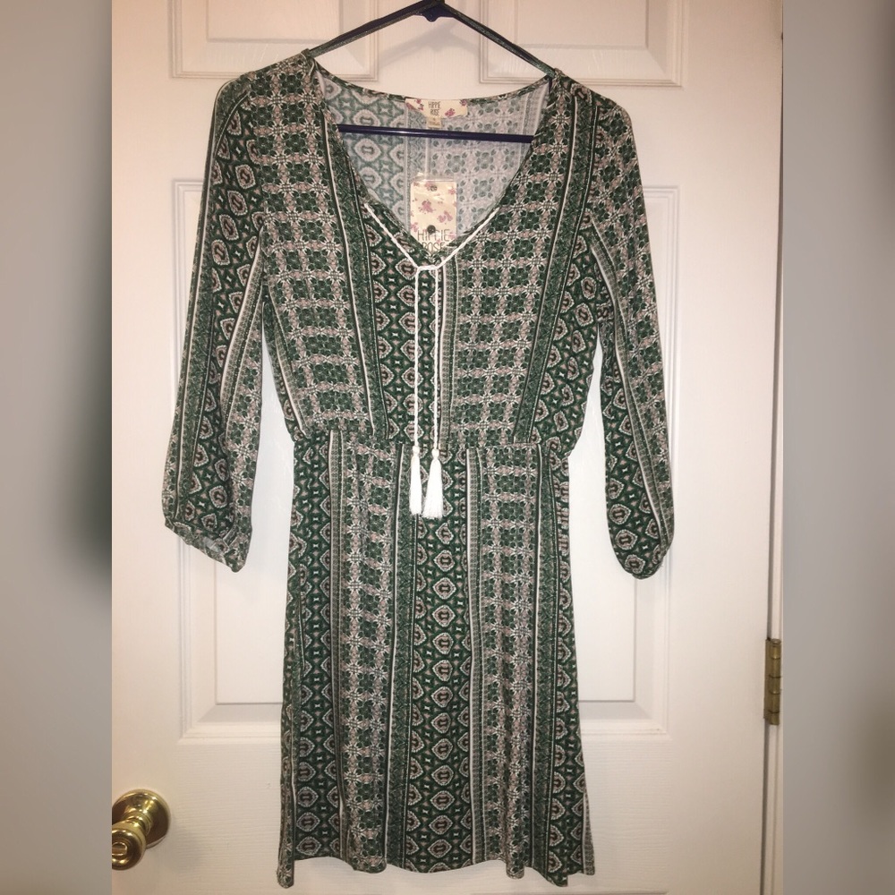 BOHO SHEIK GREEN PRINT DRESS *NWT*